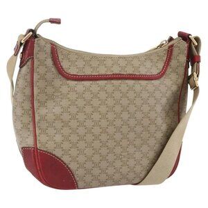 Authentic CELINE Macadam Canvas Shoulder Bag PVC Beige Gold